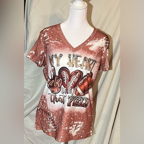 🏈My heart is on that field  VNeck womens TShirt with heart, peace, and football - Picture 1 of 9